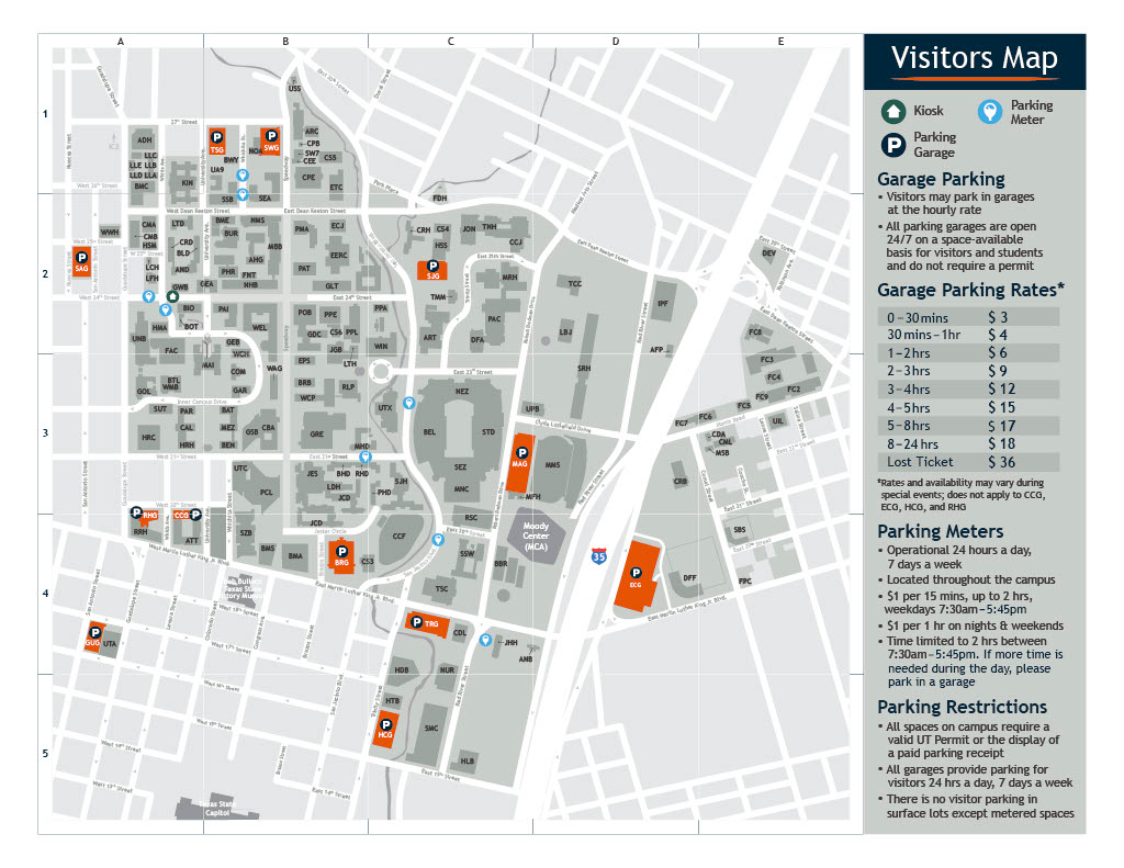 Map of UT Austin's visitor parking updated for 2024
