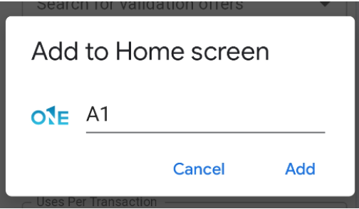 Add to Home Screen window