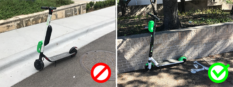 example of bad vs good scooter parking