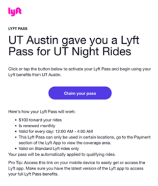 screenshot of Lyft credit email