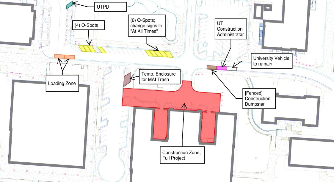 Map of Parking Changes Near the Main Building