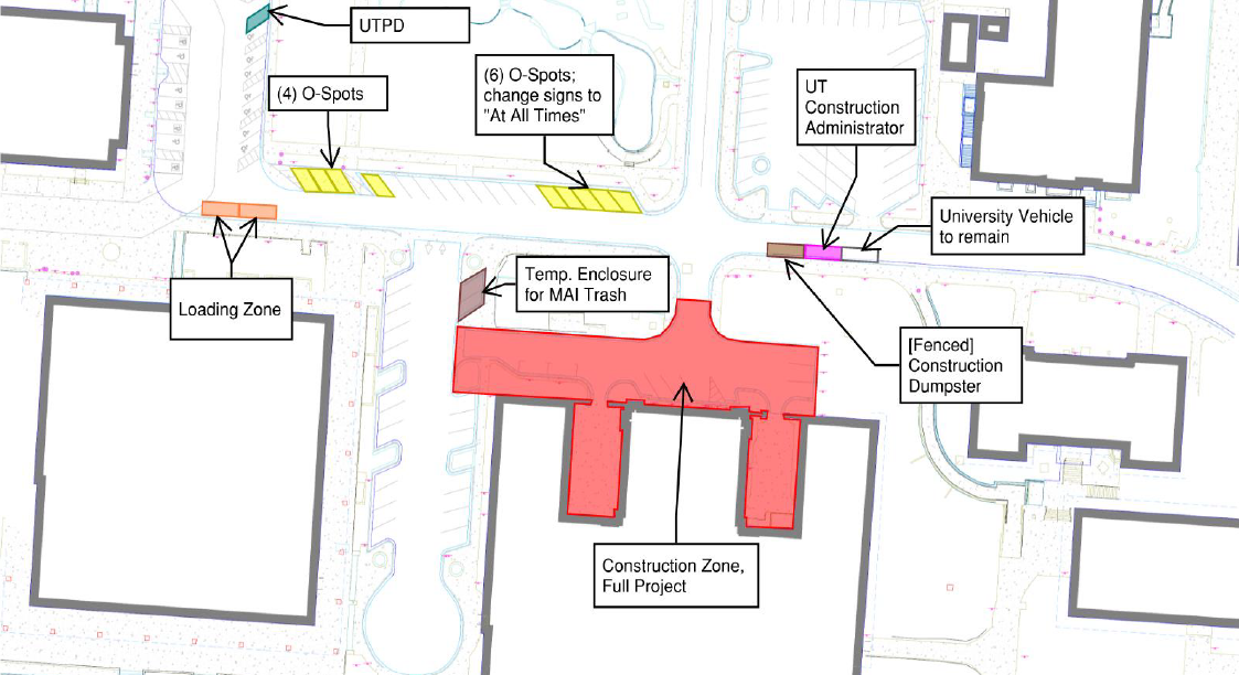 Map of Parking Changes Near the Main Building