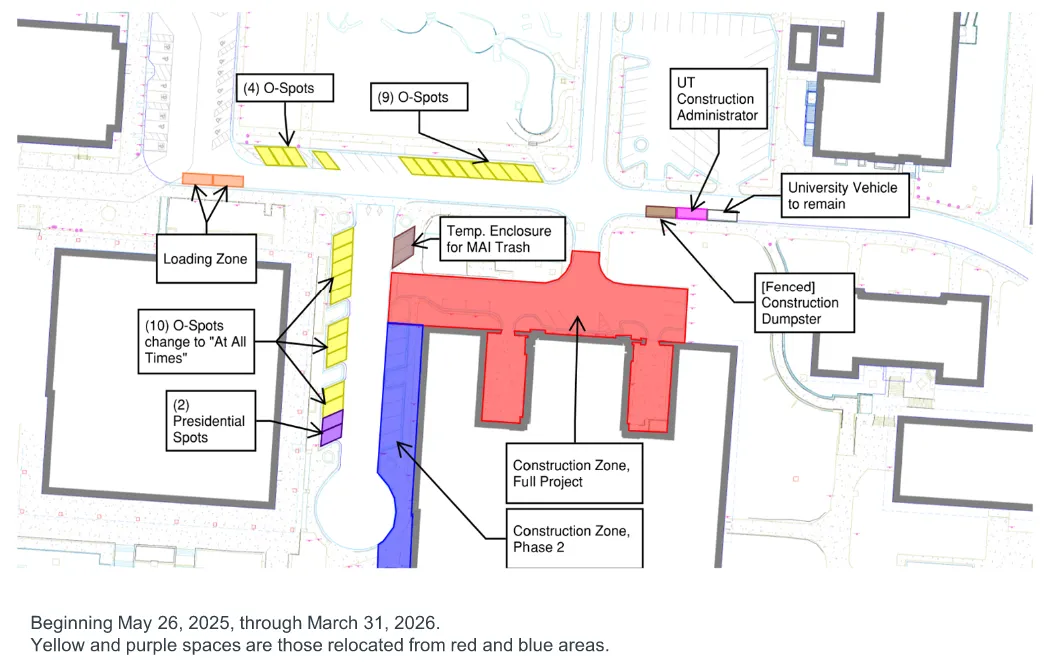 Map of Parking Changes Near the Main Building