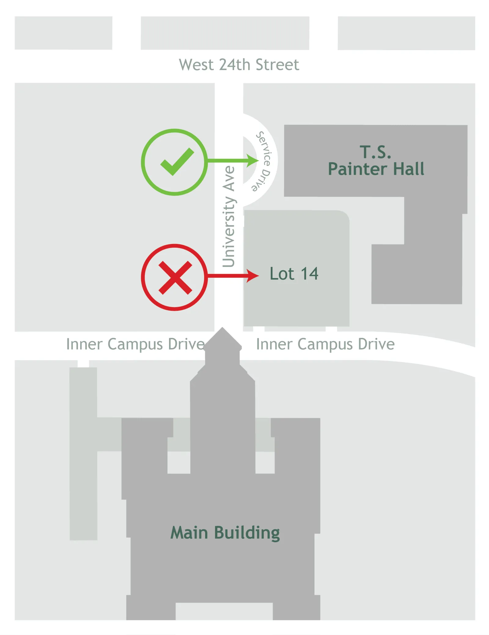 map of Painter Hall service drive