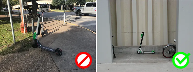 example of bad vs good scooter parking