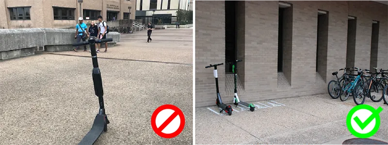 example of bad vs good scooter parking