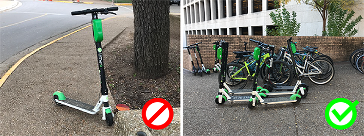 example of bad vs good scooter parking